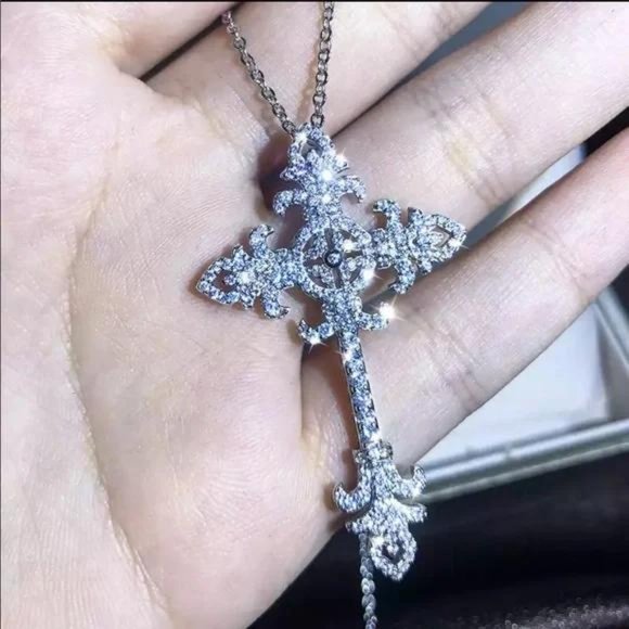Jewelry - New Men Women 925 Silver Cross Diamond Necklace